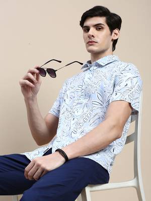 Showoff men's short sleeves floral blue shirt 1