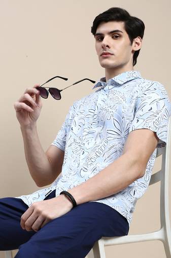 Showoff men's short sleeves floral blue shirt