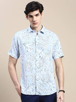 Showoff men's short sleeves floral blue shirt 2