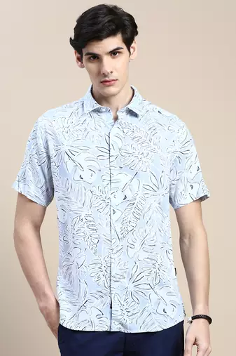 Showoff men's short sleeves floral blue shirt