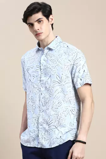 Showoff men's short sleeves floral blue shirt