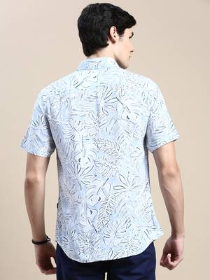 Showoff men's short sleeves floral blue shirt 4