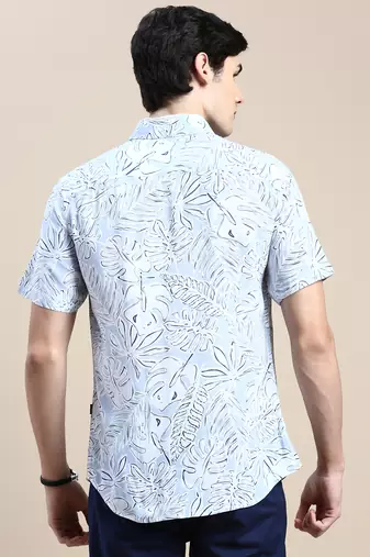 Showoff men's short sleeves floral blue shirt