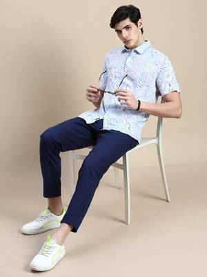 Showoff men's short sleeves floral blue shirt 5