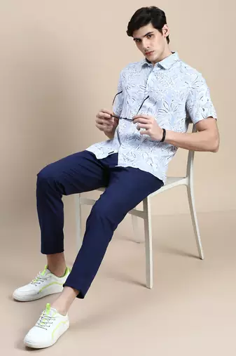 Showoff men's short sleeves floral blue shirt