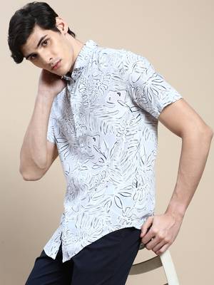 men's short sleeves abstract grey shirt 1