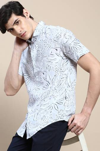 men's short sleeves abstract grey shirt
