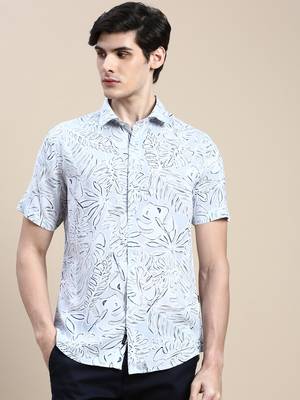 men's short sleeves abstract grey shirt 2
