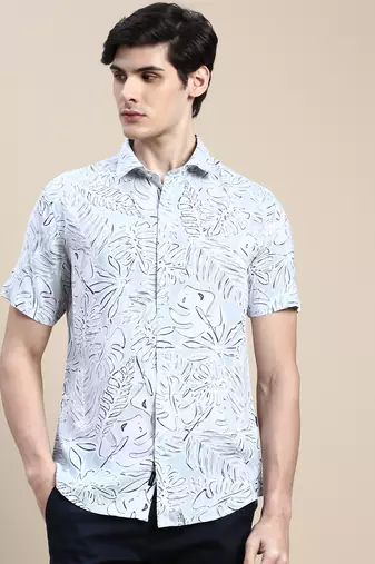 men's short sleeves abstract grey shirt