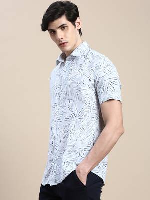 men's short sleeves abstract grey shirt 3