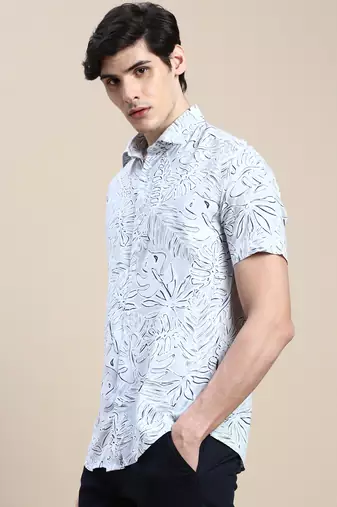 men's short sleeves abstract grey shirt