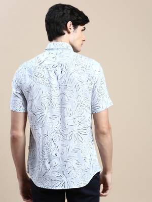 men's short sleeves abstract grey shirt 4