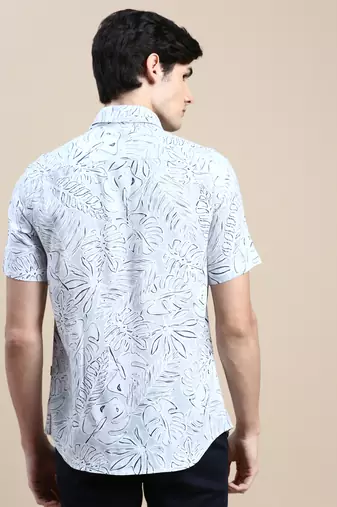 men's short sleeves abstract grey shirt
