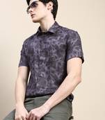 men's short sleeves floral grey shirt