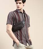 Showoff men's short sleeves ethnic motifs coffee brown shirt