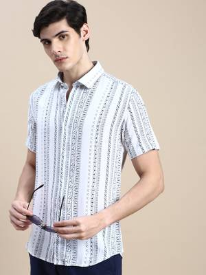 Showoff men's short sleeves ethnic motifs white shirt 1