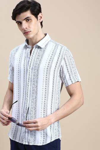 Showoff men's short sleeves ethnic motifs white shirt