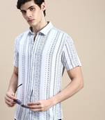 Showoff men's short sleeves ethnic motifs white shirt