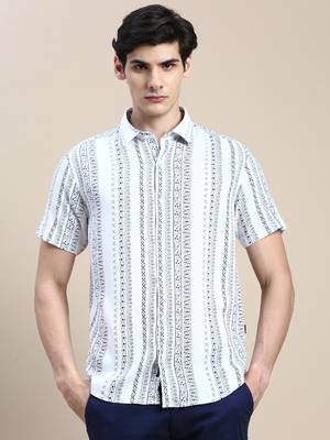 Showoff men's short sleeves ethnic motifs white shirt 2
