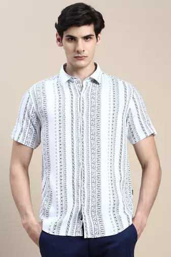 Showoff men's short sleeves ethnic motifs white shirt