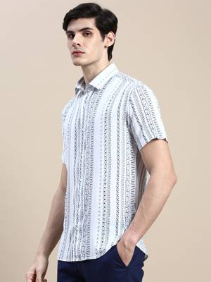 Showoff men's short sleeves ethnic motifs white shirt 3