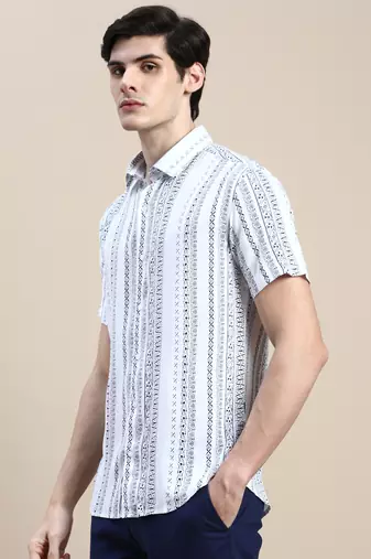 Showoff men's short sleeves ethnic motifs white shirt