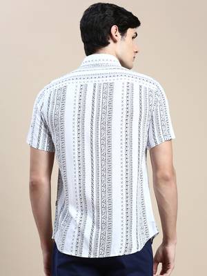 Showoff men's short sleeves ethnic motifs white shirt 4