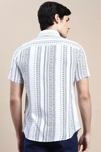Showoff men's short sleeves ethnic motifs white shirt