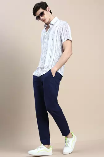 Showoff men's short sleeves ethnic motifs white shirt