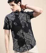men's short sleeves ethnic motifs black shirt