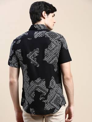 men's short sleeves ethnic motifs black shirt 4