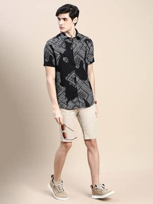 men's short sleeves ethnic motifs black shirt 5