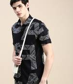 men's short sleeves ethnic motifs black shirt