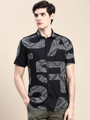 men's short sleeves ethnic motifs black shirt 2
