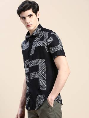 men's short sleeves ethnic motifs black shirt 3