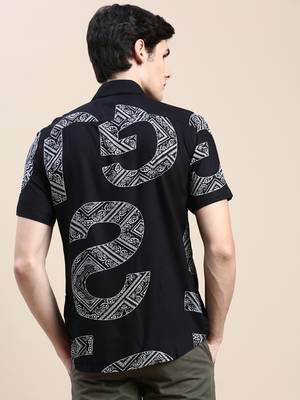 men's short sleeves ethnic motifs black shirt 4