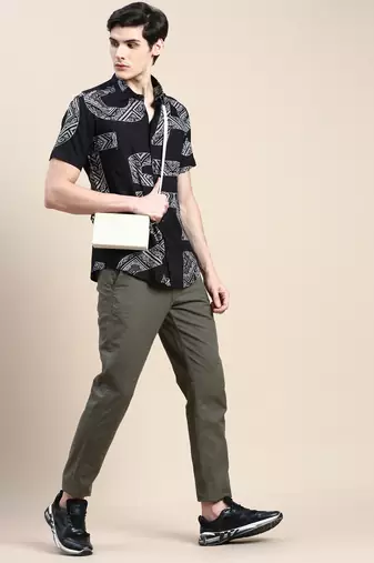 men's short sleeves ethnic motifs black shirt