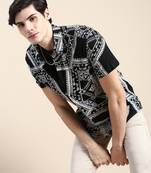 men's short sleeves ethnic motifs black shirt