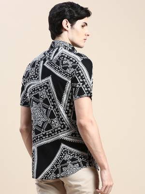 men's short sleeves ethnic motifs black shirt 4