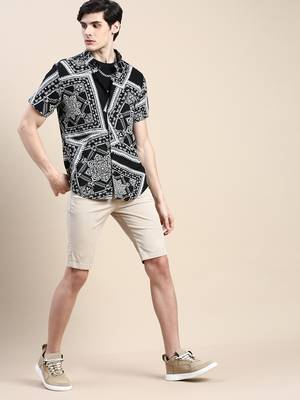 men's short sleeves ethnic motifs black shirt 5