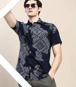 men's short sleeves ethnic motifs navy blue shirt