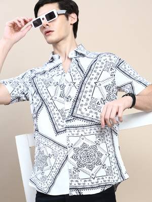 men's short sleeves ethnic motifs white shirt 1