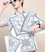 men's short sleeves ethnic motifs white shirt