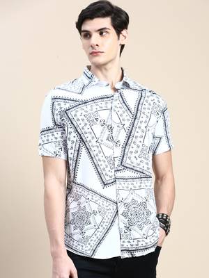 men's short sleeves ethnic motifs white shirt 2