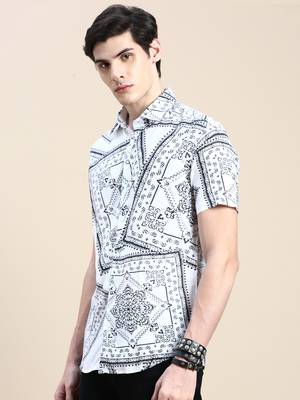 men's short sleeves ethnic motifs white shirt 3