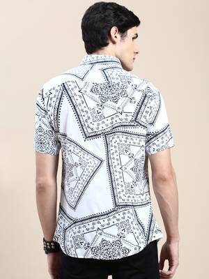 men's short sleeves ethnic motifs white shirt 4