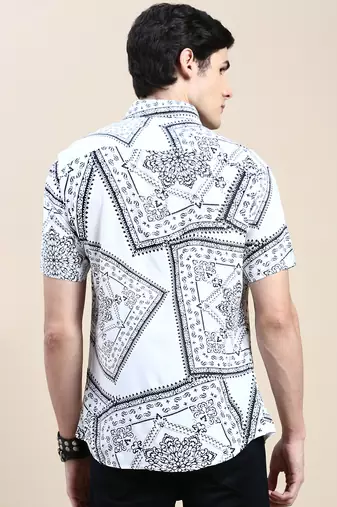 men's short sleeves ethnic motifs white shirt