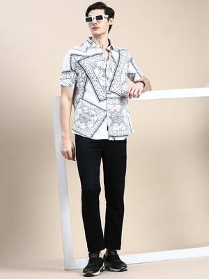 men's short sleeves ethnic motifs white shirt 5