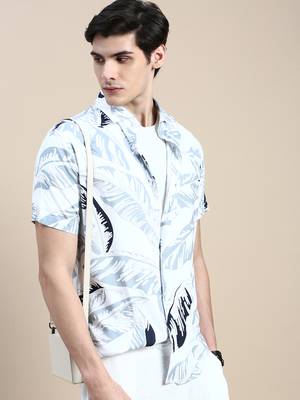 men's short sleeves abstract white shirt 1