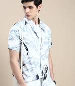 men's short sleeves abstract white shirt
